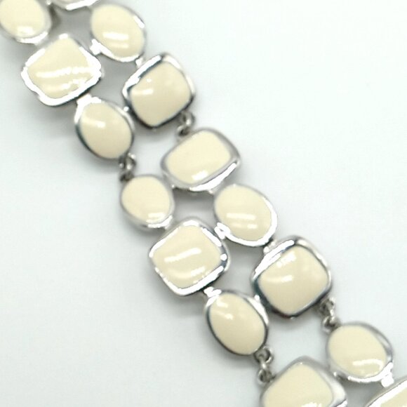 Lia Sophia Enamel Cream Silver-tone Double Layered Link Bracelet - Picture 5 of 9